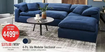 The Brick Ida 4-Piece Linen-Look Fabric Modular Sectional with Ottoman - Navy offer