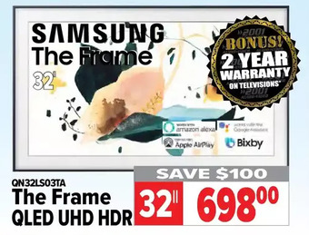 2001 Audio Video Samsung 32" the Frame QLED UHD HDR offer