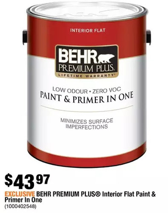 Home Depot Behr Premium Plus Interior Flat Paint & Primer in One offer