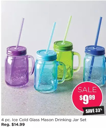 Kitchen Stuff Plus 4 Pc. Ice Cold Glass Mason Drinking Jar Set offer