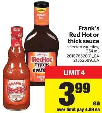 Real Canadian Superstore Frank's Red Hot or Thick Sauce offer