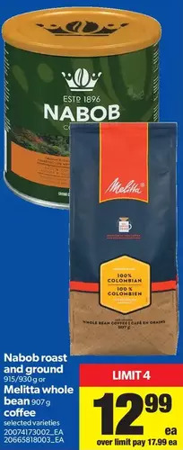 Real Canadian Superstore Nabob Roast and Ground or Melitta Whole Bean Coffee offer