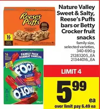 Real Canadian Superstore Nature Valley Sweet & Salty, Reese's Puffs Bars or Betty Crocker Fruit Snacks offer