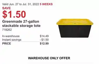Costco Greenmade 27-gallon stackable storage tote offer