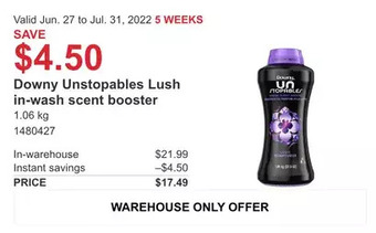 Costco Downy Unstopables Lush in-wash scent booster offer