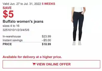 Costco Buffalo women's jeans offer
