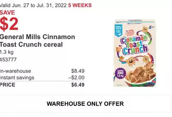 Costco General Mills Cinnamon Toast Crunch cereal offer