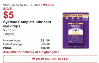 Costco Systane Complete lubricant eye drops offer