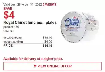 Costco Royal Chinet luncheon plates offer