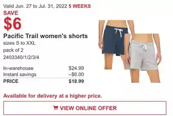 Costco Pacific Trail women's shorts offer