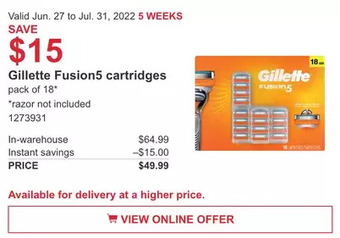 Costco Gillette Fusion5 cartridges offer