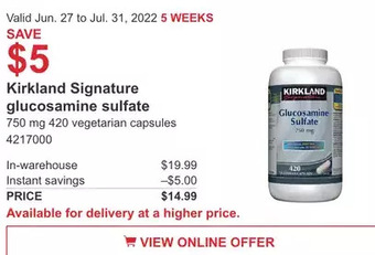 Costco Kirkland Signature glucosamine sulfate offer