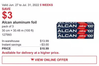 Costco Alcan aluminum foil offer