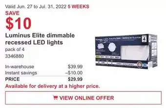 Costco Luminus Elite dimmable recessed LED lights offer