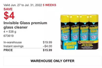 Costco Invisible Glass premium glass cleaner offer