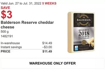 Costco Balderson Reserve cheddar cheese offer