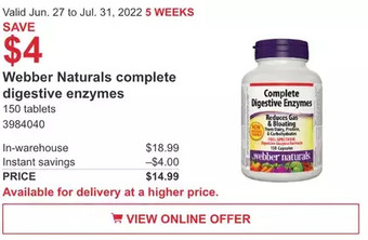 Costco Webber Naturals complete digestive enzymes offer