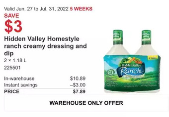 Costco Hidden Valley Homestyle ranch creamy dressing and dip offer