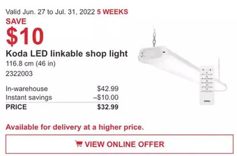 Costco Koda LED linkable shop light offer