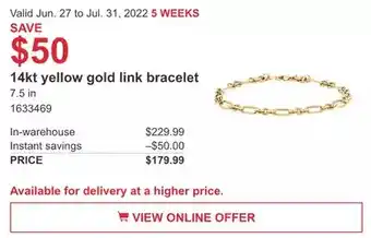 Costco 14kt yellow gold link bracelet offer