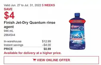 Costco Finish Jet-Dry Quantum rinse agent offer