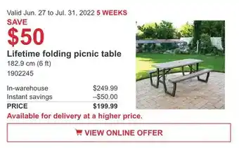 Costco Lifetime folding picnic table offer