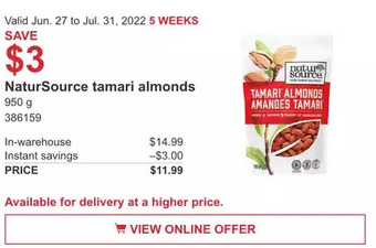 Costco NaturSource tamari almonds offer