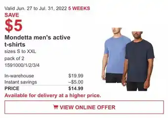 Costco Mondetta men's active t-shirts offer