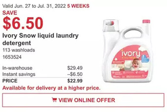 Costco Ivory Snow liquid laundry detergent offer