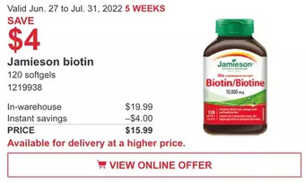 Costco Jamieson biotin offer