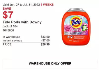 Costco Tide Pods with Downy offer