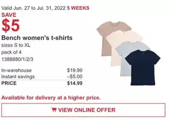 Costco Bench women's t-shirts offer