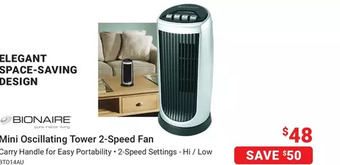 Visions Electronics Bionaire Mini Oscillating Tower 2-Speed Fan offer