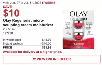 Costco Olay Regenerist micro-sculpting cream moisturizer offer