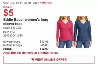 Costco Eddie Bauer women's long sleeve tops offer