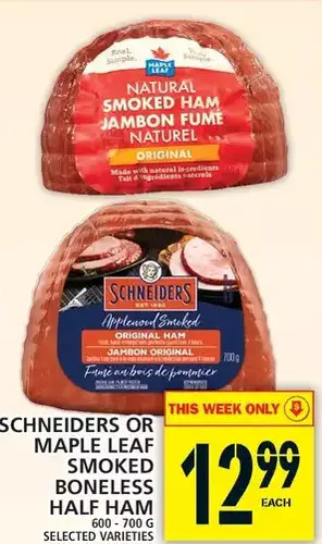 Food Basics Schneiders or Maple Leaf Smoked Boneless Half Ham offer