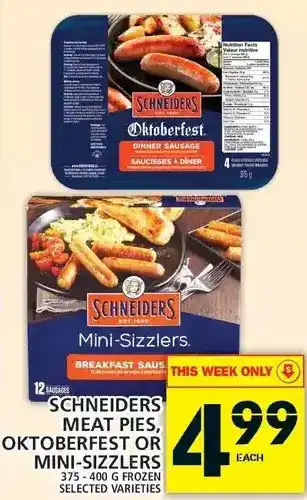 Food Basics Schneiders Meat Pies, Oktoberfest or Mini-Sizzlers offer