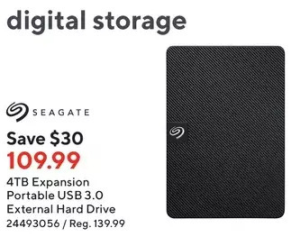 Staples Seagate 4TB Expansion Portable USB 3.0 External Hard Drive offer