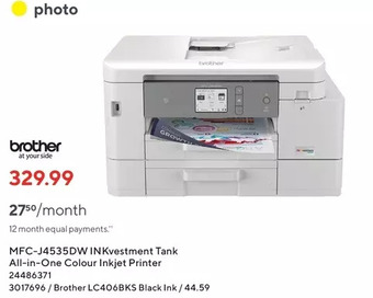 Staples Brother MFC-J4535DW Inkvestment Tank All-in-One Colour Inkjet Printer offer