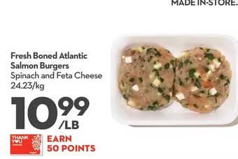 Longo's Fresh Boned Atlantic Salmon Burgers offer