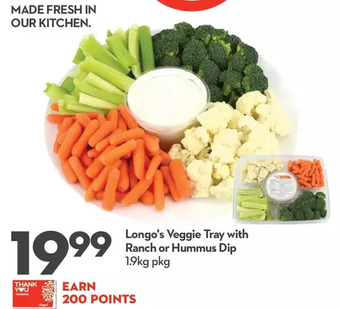 Longo's Longo's Veggie Tray with Ranch or Hummus Dip offer