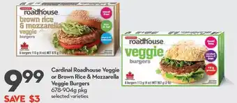 Longo's Cardinal Roadhouse Veggie or Brown Rice & Mozzarella Veggie Burgers offer
