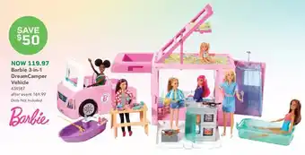 Toys R us Barbie 3-in-1 DreamCamper Vehicle with Pool, Truck, Boat and 50 Accessories offer