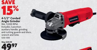 Home Hardware 4-1/2" Corded Angle Grinder offer