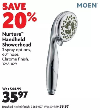 Home Hardware Nurture Handheld Showerhead: Chrome Finish | Brushed Nickel Finish offer
