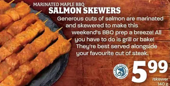 Farm Boy Marinated Maple BBQ Salmon Skewers offer