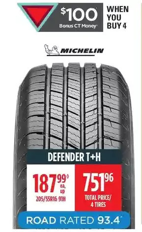Canadian Tire Michelin Defender T+H Tires offer