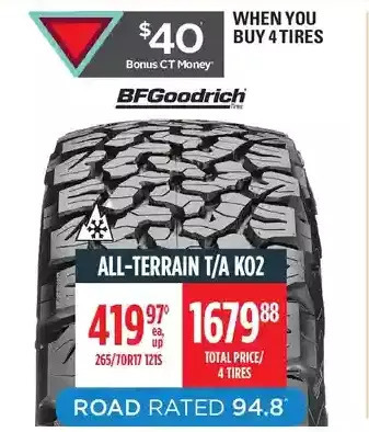 Canadian Tire Bfgoodrich All-Terrain T/a KO2 Tires offer