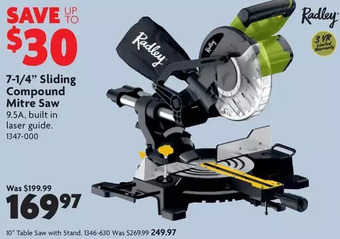 Home Hardware 7-1/4" Sliding Compound Mitre Saw | 10" Table Saw with Stand offer