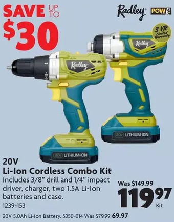 Home Hardware 20V Li-Ion Cordless Combo Kit | 20V 5.0Ah Li-ion Battery offer